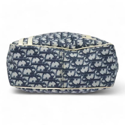 Christian Dior Vintage Trotter Canvas Shoulder Bag Navy Silver Adjustable Strap