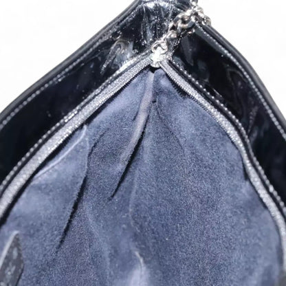 CHANEL Matelasse Chain Shoulder Bag Patent Leather Black Silver CC