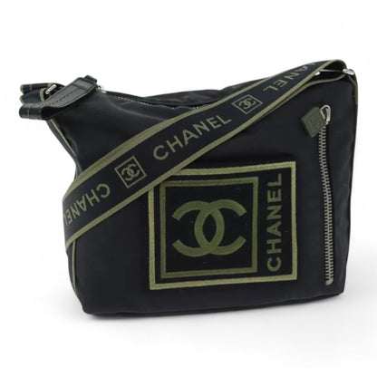 Chanel Sports Coco Mark Shoulder Bag Nylon Black Silver Vintage Crossbody Purse