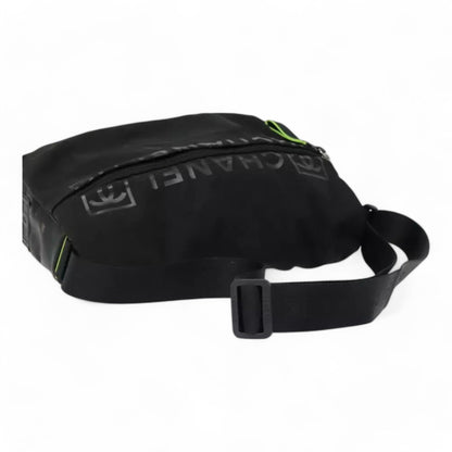 Chanel Sports Shoulder Bag Nylon Black Silver Unisex CC Logo Adjustable Strap