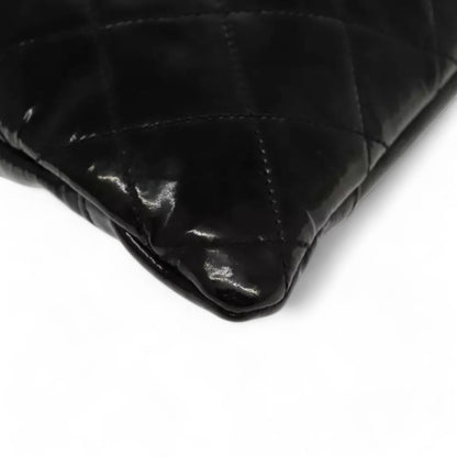 CHANEL Matelasse Chain Shoulder Bag Patent Leather Black Silver CC