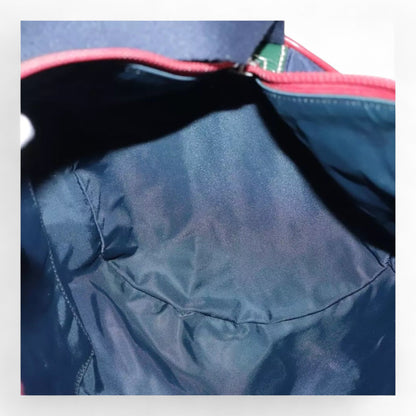 Gucci Sherry Line Hand Bag Nylon 2way Navy Red Shoulder Strap Handle Drop Vintage Unisex Made in Italy