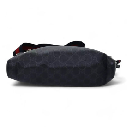 Gucci GG Supreme Sherry Line Shoulder Bag PVC Navy Red Shoulder Strap