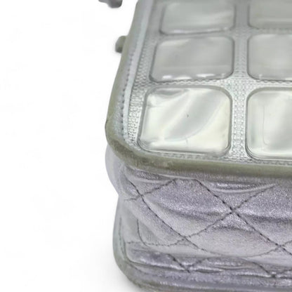 CHANEL Ice Cube Chain Turn Lock Bag Vinyl Silver Shoulder Bag