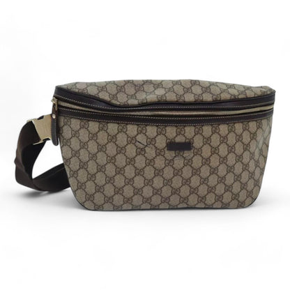 Gucci GG Supreme Body Bag PVC Leather Beige Gold