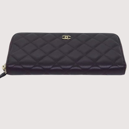 Chanel Matelasse Long Wallet Lamb Skin Purple Gold CC Womens Wallet