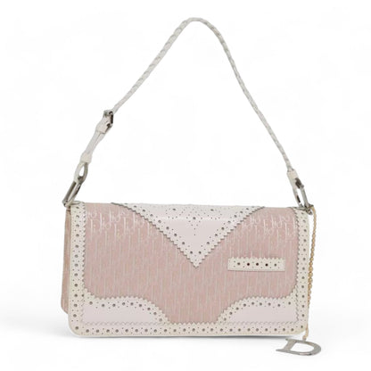 Christian Dior Trotter Canvas Shoulder Bag Pink White Women's Handbag Made in Italy