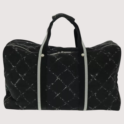 Chanel Travel Line Boston Bag Nylon Black Silver Unisex Large Tote Travel Bag