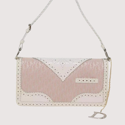 Christian Dior Trotter Canvas Shoulder Bag Pink White Women's Handbag Made in Italy