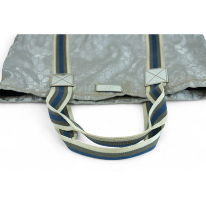 Gucci Tote Bag Silver Blue Striped Handles Unisex Made in Italy Designer Handbag Large