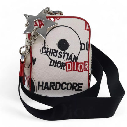 Christian Dior Hardcore Pouch Canvas White Shoulder Bag with Star Charm
