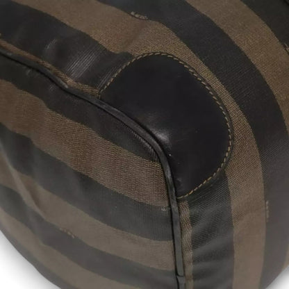 Fendi Pecan Canvas Boston Bag PVC Leather 2way Brown Shoulder Strap Padlock