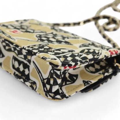Chanel Mini Matelasse Shoulder Bag Canvas Beige Black CC Logo Chain Strap Women Handbag