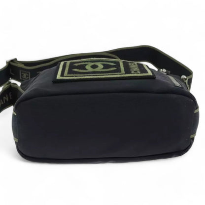 Chanel Sports Coco Mark Shoulder Bag Nylon Black Silver Vintage Crossbody Purse