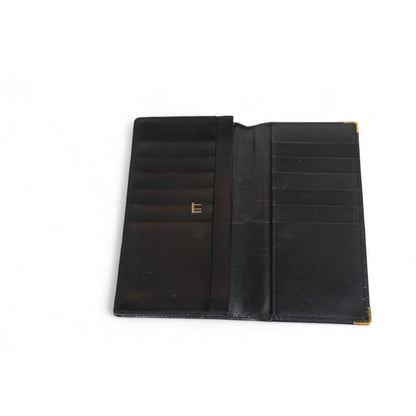 Dunhill Black Mens Long Wallet Gold Trim Classic Leather Fashion Accessory