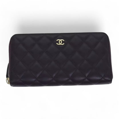 Chanel Matelasse Long Wallet Lamb Skin Purple Gold CC Womens Wallet