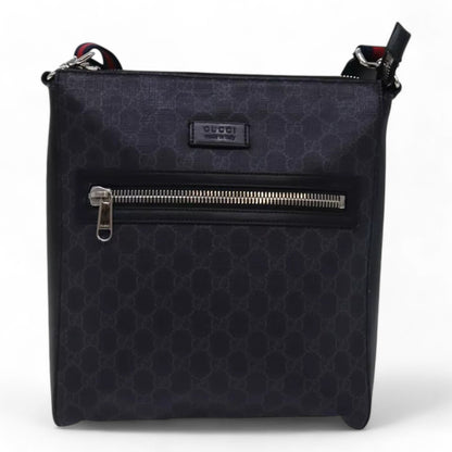 Gucci GG Supreme Sherry Line Shoulder Bag PVC Navy Red Shoulder Strap