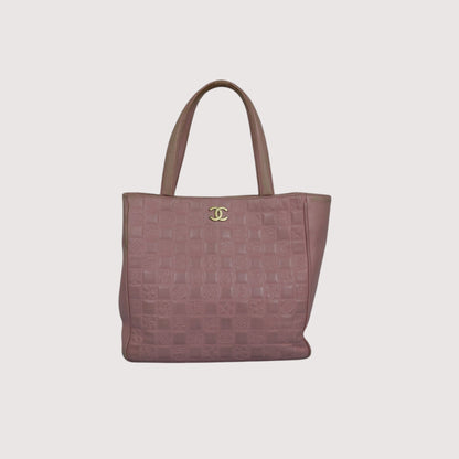 Chanel Pink Leather Tote Bag CC Logo Quilted Handbag Women's Vintage Shoulder Purse