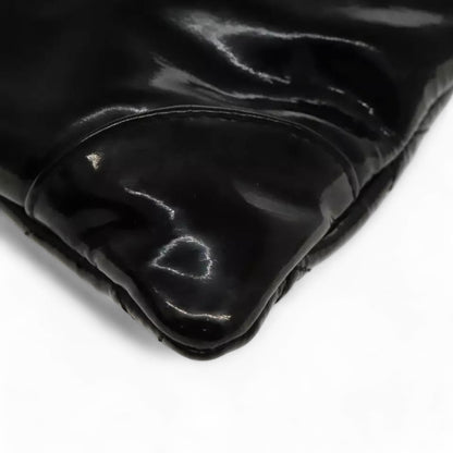 CHANEL Matelasse Chain Shoulder Bag Patent Leather Black Silver CC