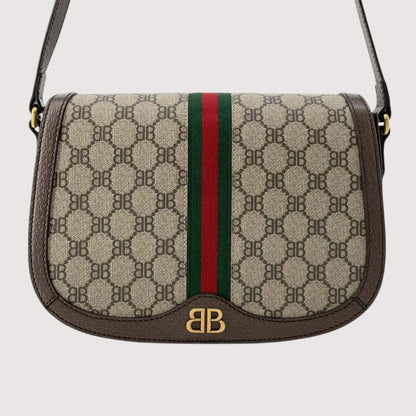 BALENCIAGA GUCCI Collaboration PVC Leather Beige Brown Shoulder Bag Preloved