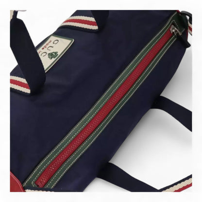 Gucci Sherry Line Hand Bag Nylon 2way Navy Red Shoulder Strap Handle Drop Vintage Unisex Made in Italy