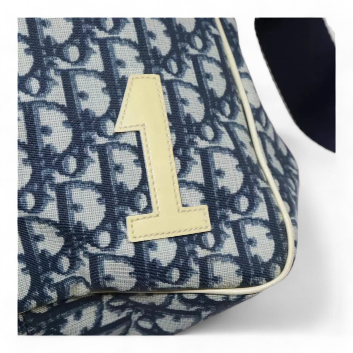 Christian Dior Vintage Trotter Canvas Shoulder Bag Navy Silver Adjustable Strap