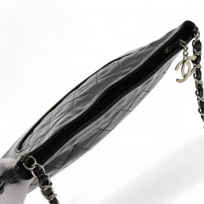 CHANEL Matelasse Chain Shoulder Bag Patent Leather Black Silver CC