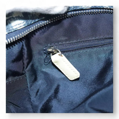 Christian Dior Vintage Trotter Canvas Shoulder Bag Navy Silver Adjustable Strap