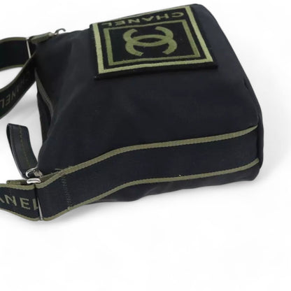 Chanel Sports Coco Mark Shoulder Bag Nylon Black Silver Vintage Crossbody Purse