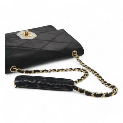 Chanel Matelasse Chain Shoulder Bag Lambskin Black Gold CC