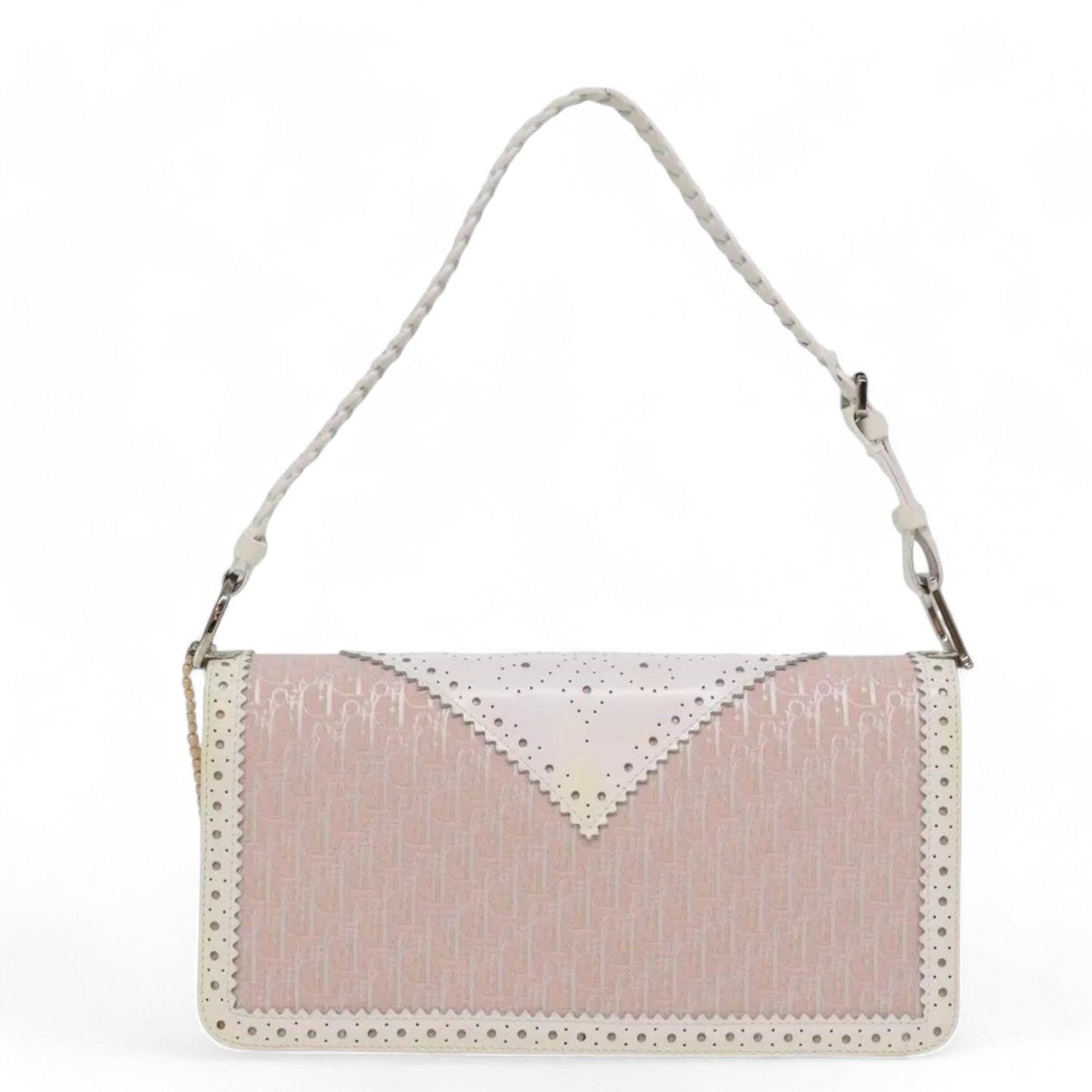 Christian Dior Trotter Canvas Shoulder Bag Pink White Women's Handbag Made in Italy