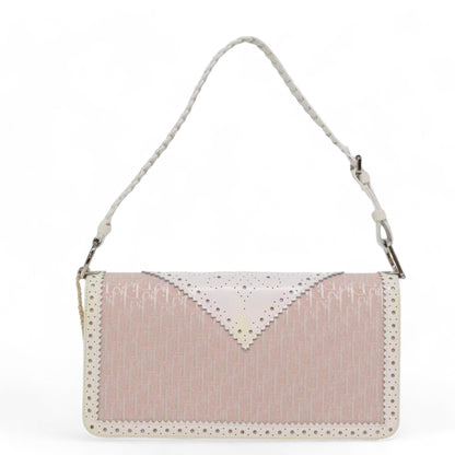 Christian Dior Trotter Canvas Shoulder Bag Pink White Women's Handbag Made in Italy