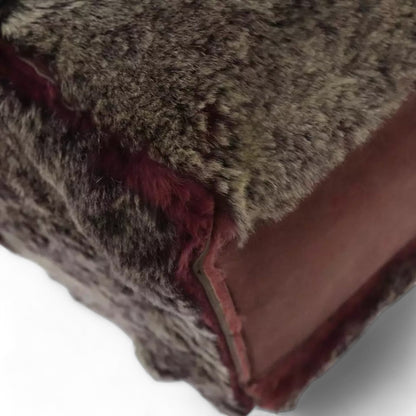 CHANEL Tote Bag Wine Red Brown Silver Fur Women with Pouch
